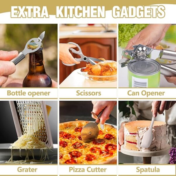 Umite Chef Silicone Kitchen Utensil Set, 34PCS Heat Resistant Kitchen Gadgets and Tools With Grater, Wood Handles for Nonstick Cookware - Image 3