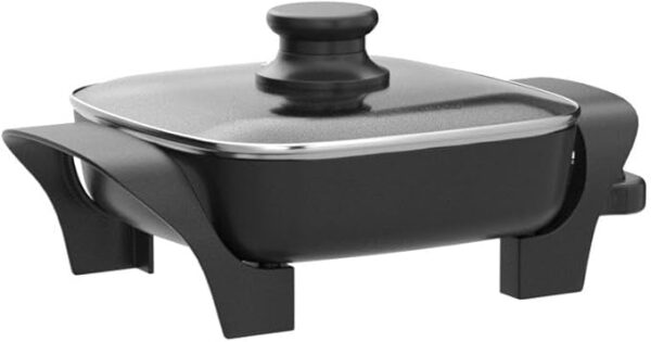 Elite Gourmet EG808 8” x 8" Non-stick Electric Skillet, Dishwasher Safe with Tempered Glass Vented Lid, Rapid Heat Up, 600W, Black - Image 2