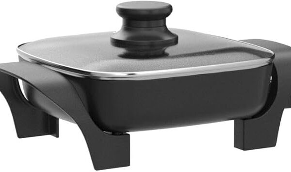 Elite Gourmet EG808 8” x 8" Non-stick Electric Skillet, Dishwasher Safe with Tempered Glass Vented Lid, Rapid Heat Up, 600W, Black - Image 2