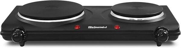 Elite Gourmet EDB-302BF# Countertop Double Cast Iron Burner, 1500 Watts Electric Hot Plate, Temperature Controls, Power Indicator Lights, Easy to Clean, Black - Image 2