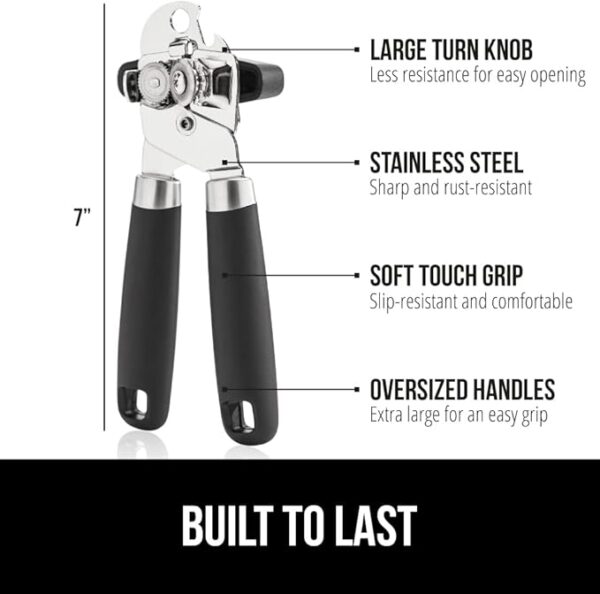The Original GORILLA GRIP Heavy Duty Stainless Steel Smooth Edge Manual Can Opener and Bottle Openers, Soft Ergonomic Handle, Oversized Handheld Easy Turn Knob, Multifunctional Kitchen Tool, Black - Image 4