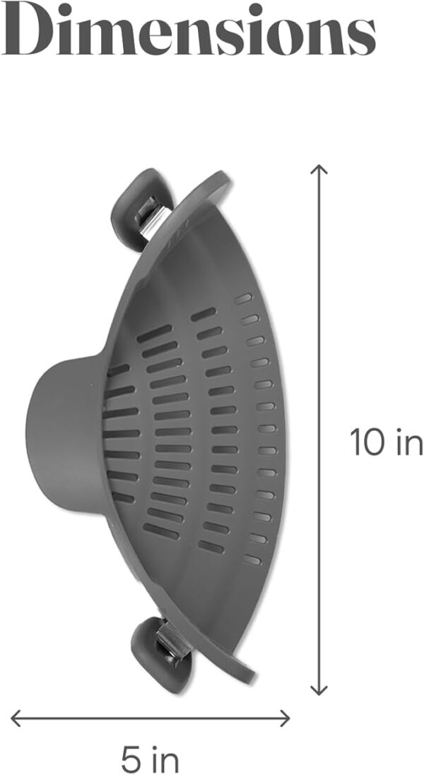 Kitchen Gizmo Snap N' Strain - Silicone Pasta Strainer Clip-On for Pots and Pans - Heat Resistant Colander for Vegetables and Noodles - Kitchen Gadgets for Cooking - Space-Saving Design - Grey - Image 2