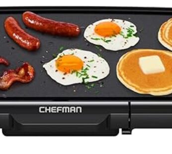 Chefman XL Electric Griddle with Removable Temperature Control, Immersible Flat Top Grill, Burger, Eggs, Pancake Griddle, Nonstick Extra Large Cooking Surface, Slide Out Drip Tray, 10 x 20 Inch