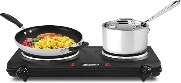 Elite Gourmet EDB-302BF# Countertop Double Cast Iron Burner, 1500 Watts Electric Hot Plate, Temperature Controls, Power Indicator Lights, Easy to Clean, Black - Image 3