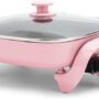 GreenLife12" 5QT Square Electric Skillet, Glass Vented Lid, Ceramic PFAS-Free Nonstick Coated Interior, Adjustable Temperature Control, Cool Touch Handles, Quick Even Heating, Scratch Resistant, Pink