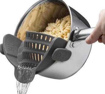 Kitchen Gizmo Snap N’ Strain – Silicone Pasta Strainer Clip-On for Pots and Pans – Heat Resistant Colander for Vegetables and Noodles – Kitchen Gadgets for Cooking – Space-Saving Design – Grey