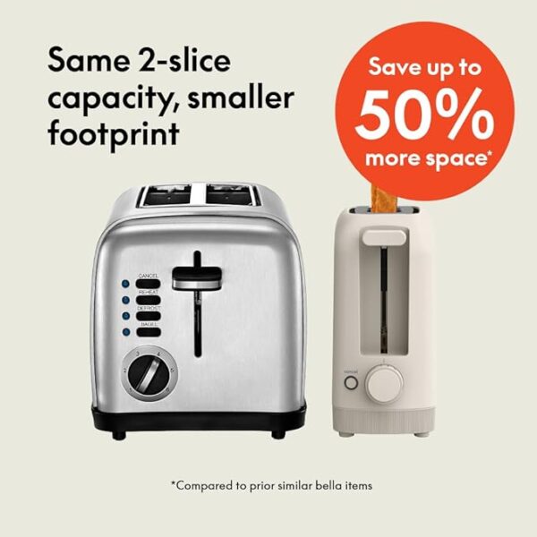 bella 2 Slice Slim Toaster, Fits-anywhere™ Kitchenware, 6 Setting Shade Control with Reheat & Cancel Buttons, Removable Crumb Tray, 10” Long Slot, Anti Jam & Auto Shutoff, 900 Watt, Oatmilk - Image 3