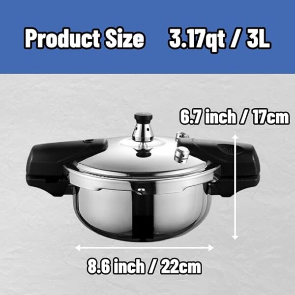 Compact Small Pressure Cooker, 3.17 Quart Stainless Steel Pressure Cooker with Safety Valve 80kpa Safe Explosion Mini Cooker for Gas Stove Induction Cooker - Image 2