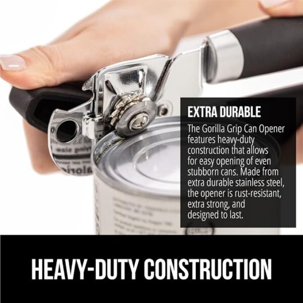 The Original GORILLA GRIP Heavy Duty Stainless Steel Smooth Edge Manual Can Opener and Bottle Openers, Soft Ergonomic Handle, Oversized Handheld Easy Turn Knob, Multifunctional Kitchen Tool, Black - Image 5
