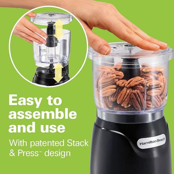 Hamilton Beach Electric Vegetable Chopper & Mini Food Processor, 3-Cup, 350 Watts, for Dicing, Mincing, and Puree, Black (72850) - Image 5