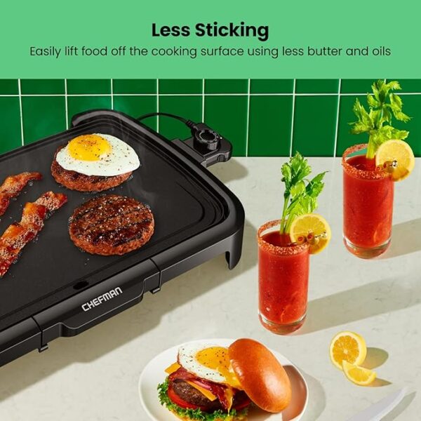 Chefman XL Electric Griddle with Removable Temperature Control, Immersible Flat Top Grill, Burger, Eggs, Pancake Griddle, Nonstick Extra Large Cooking Surface, Slide Out Drip Tray, 10 x 20 Inch - Image 5