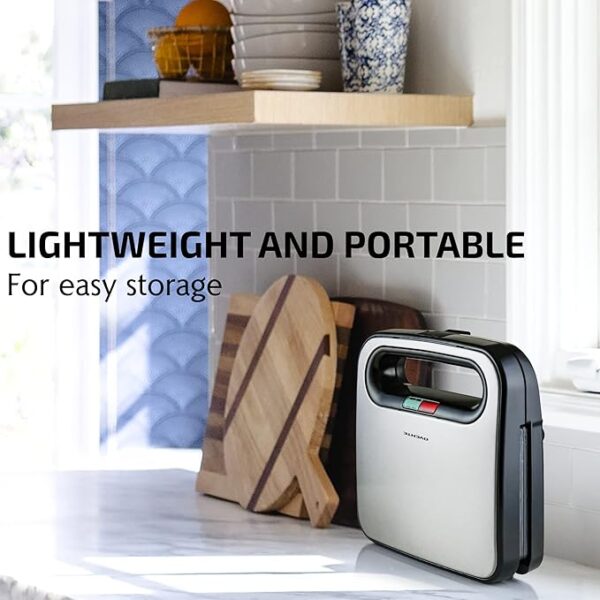 OVENTE Electric Sandwich Maker with Non-Stick Plates, Indicator Lights, Cool Touch Handle, Easy to Clean and Store, Perfect for Cooking Breakfast, Grilled Cheese, Tuna Melts and Snacks, Black GPS401B - Image 5