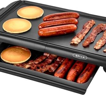 bella Electric Griddle with Warming Tray – Smokeless Indoor Grill, Nonstick Surface, Adjustable Temperature & Cool-touch Handles, 10″ x 18″, Copper/Black