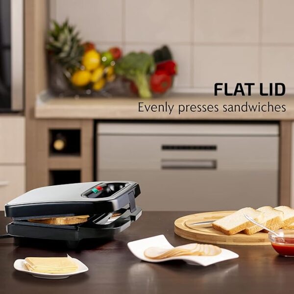 OVENTE Electric Sandwich Maker with Non-Stick Plates, Indicator Lights, Cool Touch Handle, Easy to Clean and Store, Perfect for Cooking Breakfast, Grilled Cheese, Tuna Melts and Snacks, Black GPS401B - Image 2