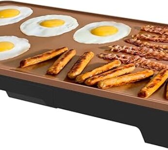 BELLA XL Electric Ceramic Titanium Griddle, Make 15 Eggs At Once, Healthy-Eco Non-stick Coating, Hassle-Free Clean Up, Large Submersible Cooking Surface, 12″ x 22″, Copper/Black