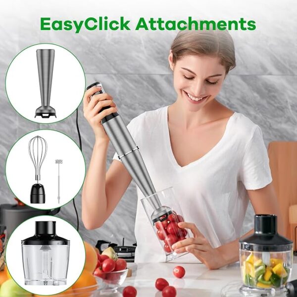 Immersion Blender Handheld Corded Hand Blenders Set 1100W, Trigger Variable Speed 5 in 1 Stick Emulsifier with Chopper, Whisk and Frother for Soup, Baby Food and Smoothies - Image 3
