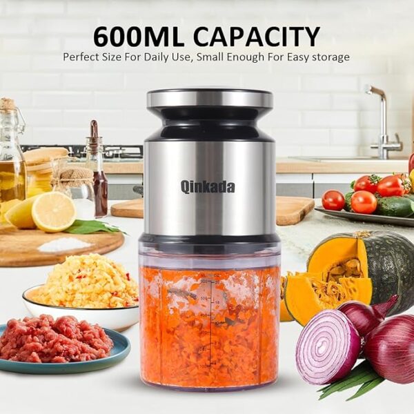 Mini Food Processor, 2.5 Cup/ 600 ML Baby Food Maker, 400 W Power Electric Grinder Chopper for Fruit, Vegetable, Meat, Baby Food Puree Blender (Sliver) - Image 4
