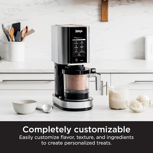 Ninja NC301 CREAMi Ice Cream Maker, for Gelato, Mix-ins, Milkshakes, Sorbet, Smoothie Bowls & More, 7 One-Touch Programs, with (2) Pint Containers & Lids, Compact Size, Perfect for Kids, Silver - Image 3