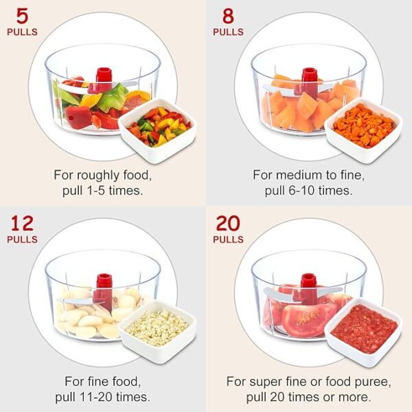 Food Chopper Manual, Onion Garlic Vegetable Cutter Easy to Clean, Hand Nut Chopper for Vegetable, Fruit, Salad, etc - 2.5 Cup (Red) - Image 3