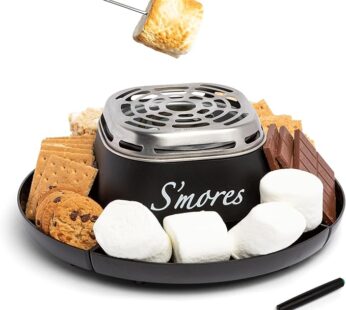 Nostalgia Tabletop Indoor Electric S’mores Maker – Smores Kit With Marshmallow Roasting Sticks and 4 Trays for Graham Crackers, Chocolate, and Marshmallows – Movie Night Supplies – Black