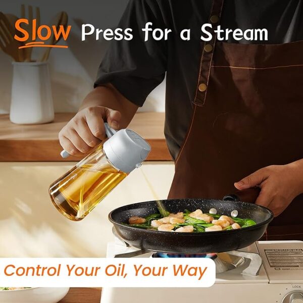 TrendPlain 16oz/470ml Glass Olive Oil Sprayer for Cooking - 2 in 1 Olive Oil Dispenser for Kitchen Gadgets, Air Fryer, Salad, and BBQ - Black - Image 2
