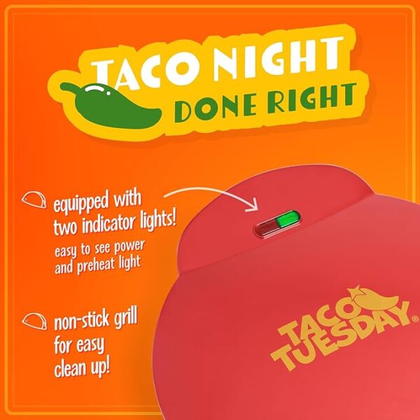 Taco Tuesday Deluxe 10-inch 6-Wedge Electric Quesadilla Maker with Extra Stuffing Latch, Red - Image 2