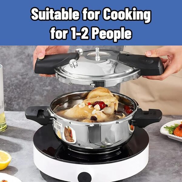 Compact Small Pressure Cooker, 3.17 Quart Stainless Steel Pressure Cooker with Safety Valve 80kpa Safe Explosion Mini Cooker for Gas Stove Induction Cooker - Image 3