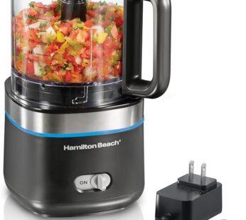 Hamilton Beach Powerful Cordless Mini Food Processor and Vegetable Chopper, 4 Cup Capacity, Fast Recharging, Includes Power Adapter, Chop, Puree, Emulsify, Grind, Dishwasher Safe Bowl, Black (72880)