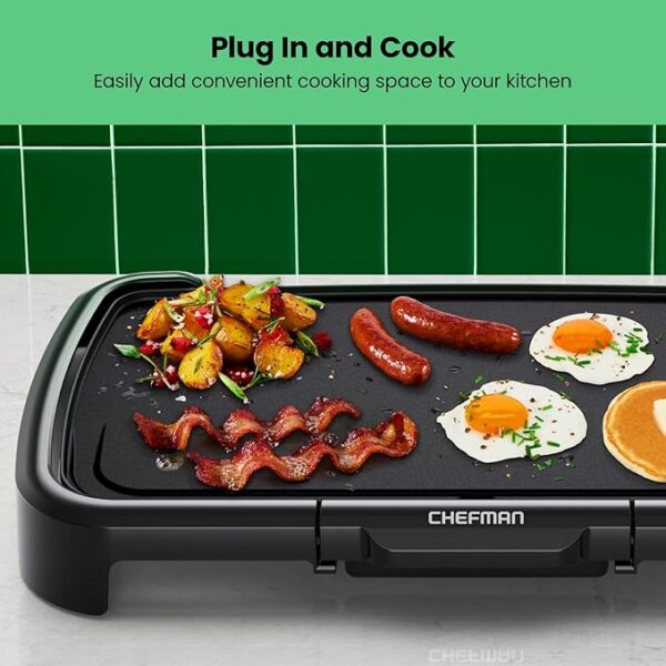 Chefman XL Electric Griddle with Removable Temperature Control, Immersible Flat Top Grill, Burger, Eggs, Pancake Griddle, Nonstick Extra Large Cooking Surface, Slide Out Drip Tray, 10 x 20 Inch - Image 2