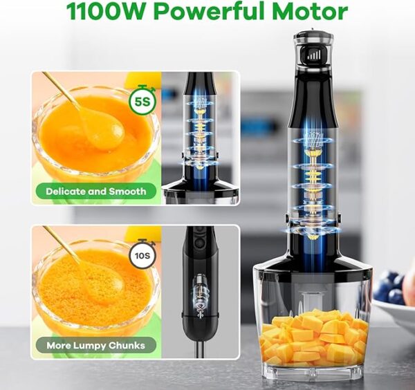 Immersion Blender Handheld Corded Hand Blenders Set 1100W, Trigger Variable Speed 5 in 1 Stick Emulsifier with Chopper, Whisk and Frother for Soup, Baby Food and Smoothies - Image 4