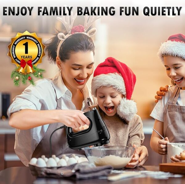 Electric Hand Mixer with Stainless Steel Whisk, Dough Hook Attachment and Storage Bag, Handheld Mixer for Baking Cakes, Eggs, Cream Food Mixers. Turbo Boost /5 Speed Kitchen Blender PINK - Image 3
