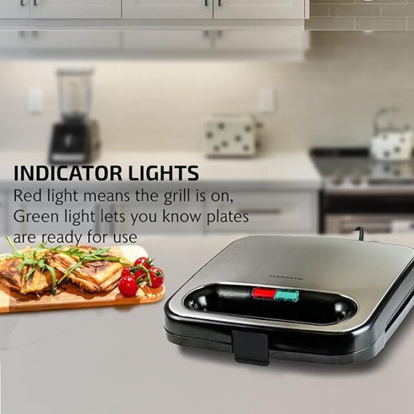 OVENTE Electric Sandwich Maker with Non-Stick Plates, Indicator Lights, Cool Touch Handle, Easy to Clean and Store, Perfect for Cooking Breakfast, Grilled Cheese, Tuna Melts and Snacks, Black GPS401B - Image 3