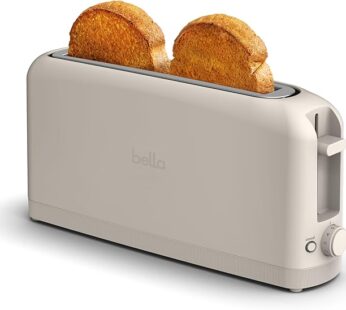 bella 2 Slice Slim Toaster, Fits-anywhere™ Kitchenware, 6 Setting Shade Control with Reheat & Cancel Buttons, Removable Crumb Tray, 10” Long Slot, Anti Jam & Auto Shutoff, 900 Watt, Oatmilk