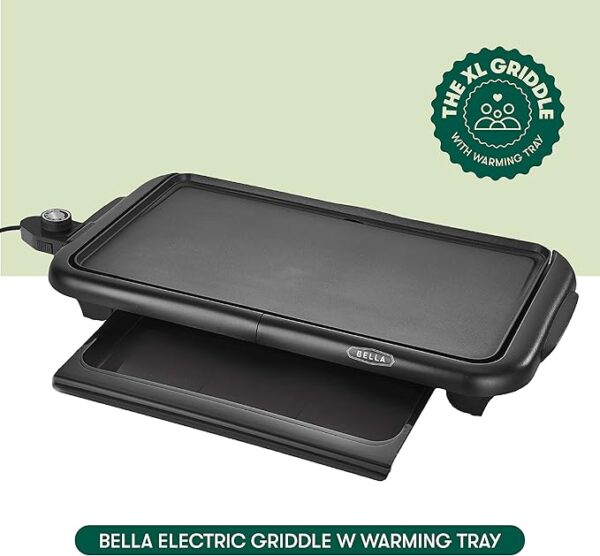 bella Electric Griddle with Warming Tray - Smokeless Indoor Grill, Nonstick Surface, Adjustable Temperature & Cool-touch Handles, 10" x 18", Copper/Black - Image 5