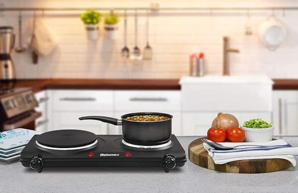 Elite Gourmet EDB-302BF# Countertop Double Cast Iron Burner, 1500 Watts Electric Hot Plate, Temperature Controls, Power Indicator Lights, Easy to Clean, Black - Image 4