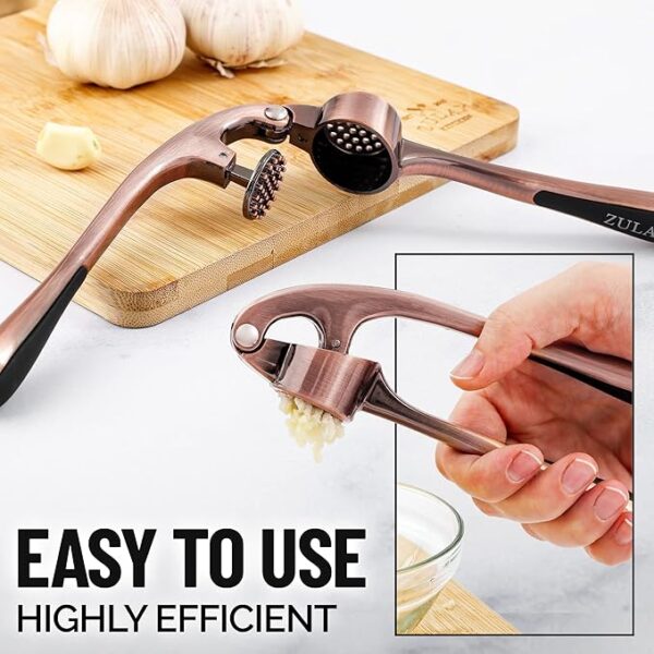 Zulay Kitchen Premium Garlic Press Set - Rust Proof & Dishwasher Safe Professional Garlic Mincer Tool - Easy-Squeeze, Easy-Clean with Soft, Ergonomic Handle - Silicone Garlic Peeler & Brush (Silver) - Image 5