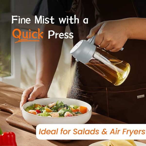 TrendPlain 16oz/470ml Glass Olive Oil Sprayer for Cooking - 2 in 1 Olive Oil Dispenser for Kitchen Gadgets, Air Fryer, Salad, and BBQ - Black - Image 5