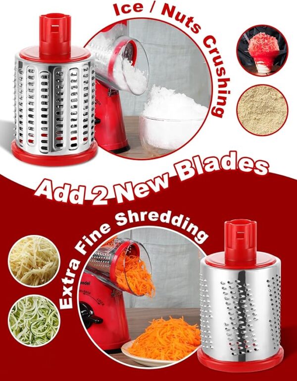 Geedel Rotary Cheese Grater, Kitchen Mandoline Vegetable Slicer with 3 Interchangeable Blades, Easy to Clean Grater for Fruit, Vegetables, Nuts - Image 5