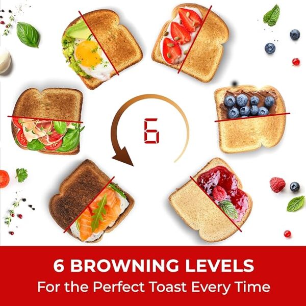 Mueller UltraToast Full Stainless Steel Toaster 4 Slice, Long Extra-Wide Slots for Bagels and Waffles, 6 Browning Levels, LED Display, Cancel/Defrost/Reheat Functions & Removable Tray, Kitchen Gadgets - Image 2