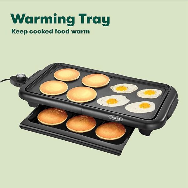 bella Electric Griddle with Warming Tray - Smokeless Indoor Grill, Nonstick Surface, Adjustable Temperature & Cool-touch Handles, 10" x 18", Copper/Black - Image 2