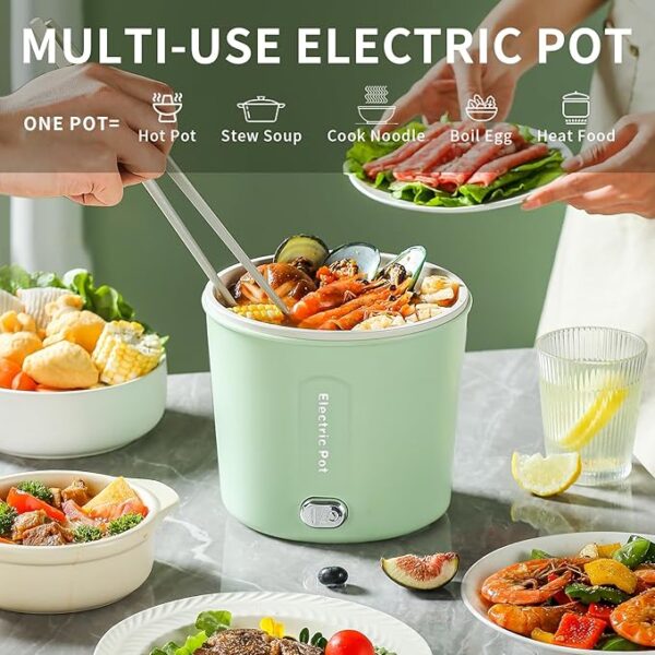 Hot Pot Electric, 1L Mini Ramen Cooker, 450W Rapid Noodles Cooker, Multifunctional Electric Pot for Cooking Pasta, Soup, Portable Pots with Over-Heating Protection for Dorm, Office, Travel - Image 4