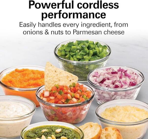 Hamilton Beach Powerful Cordless Mini Food Processor and Vegetable Chopper, 4 Cup Capacity, Fast Recharging, Includes Power Adapter, Chop, Puree, Emulsify, Grind, Dishwasher Safe Bowl, Black (72880) - Image 3