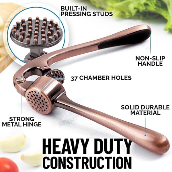 Zulay Kitchen Premium Garlic Press Set - Rust Proof & Dishwasher Safe Professional Garlic Mincer Tool - Easy-Squeeze, Easy-Clean with Soft, Ergonomic Handle - Silicone Garlic Peeler & Brush (Silver) - Image 3