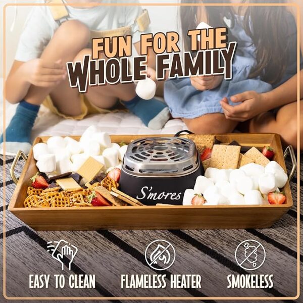 Nostalgia Tabletop Indoor Electric S'mores Maker - Smores Kit With Marshmallow Roasting Sticks and 4 Trays for Graham Crackers, Chocolate, and Marshmallows - Movie Night Supplies - Black - Image 3