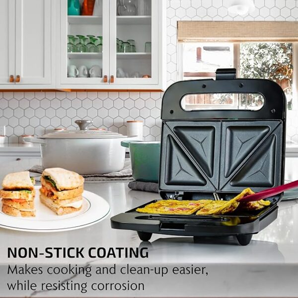 OVENTE Electric Sandwich Maker with Non-Stick Plates, Indicator Lights, Cool Touch Handle, Easy to Clean and Store, Perfect for Cooking Breakfast, Grilled Cheese, Tuna Melts and Snacks, Black GPS401B - Image 4