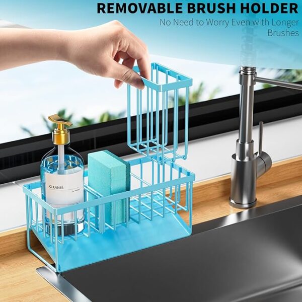 Cisily Kitchen Sink Caddy Organzier with High Brush Holder, Sponge Holder for Sink, 304 Rustproof Stainless, Kitchen Countertop Soap Dispenser Organizer, Kitchen Decor and Accessories - Image 4