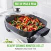 GreenLife12" 5QT Square Electric Skillet, Glass Vented Lid, Ceramic PFAS-Free Nonstick Coated Interior, Adjustable Temperature Control, Cool Touch Handles, Quick Even Heating, Scratch Resistant, Pink - Image 4