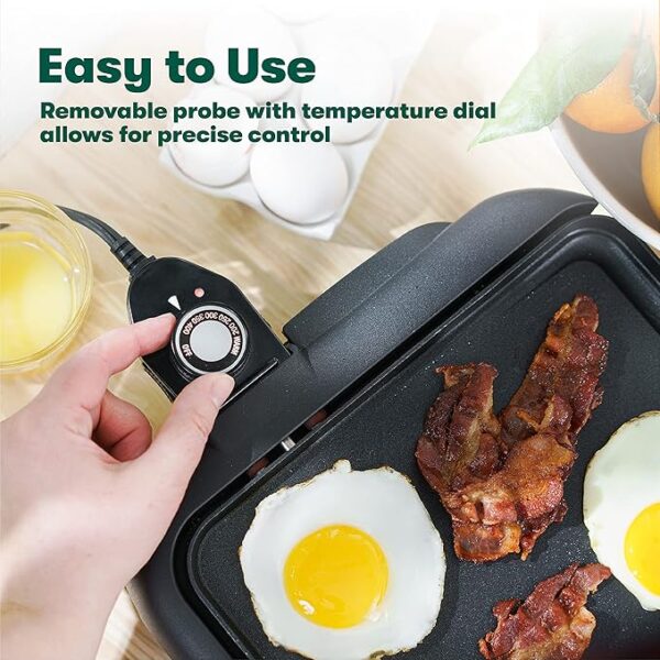 bella Electric Griddle with Warming Tray - Smokeless Indoor Grill, Nonstick Surface, Adjustable Temperature & Cool-touch Handles, 10" x 18", Copper/Black - Image 4